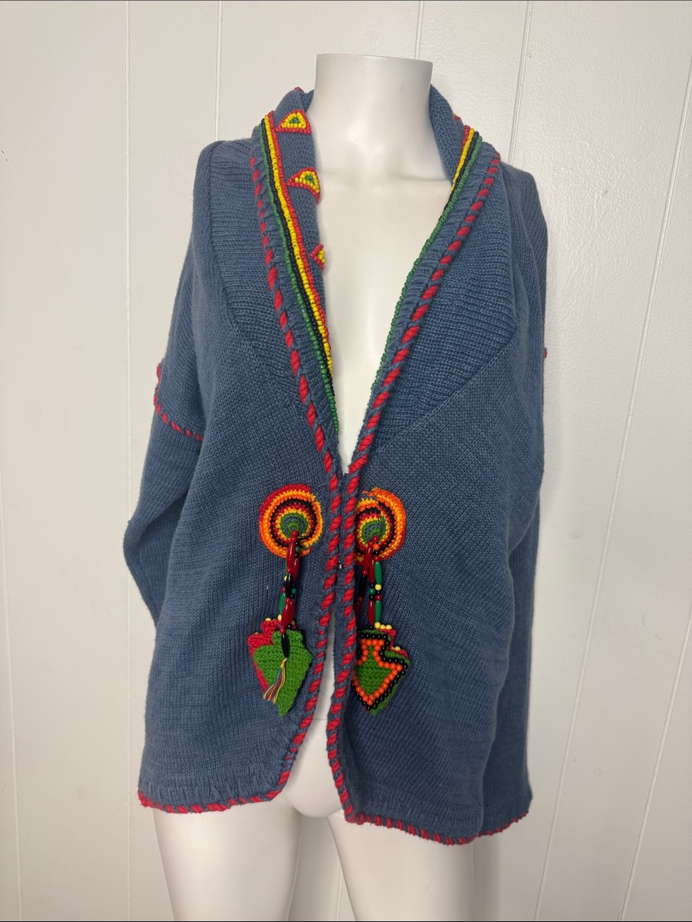 Vintage beaded fringe sweater women’s M